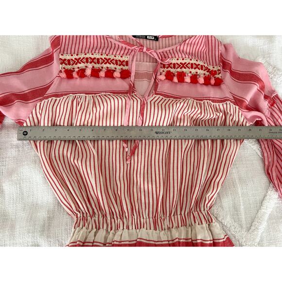 Devotion Twins | Greek Embroidered Tunic Boho Dress | Red Pink | Sz XS - Picture 10 of 16